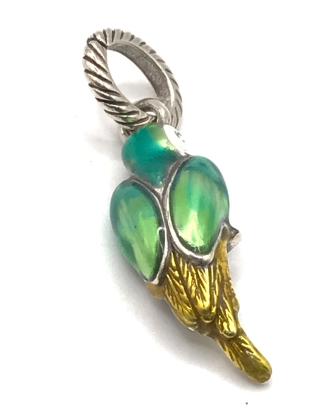 Brighton Parrot Charm Green Enameled Silver & Gold Plate Crystal Heart Pendant